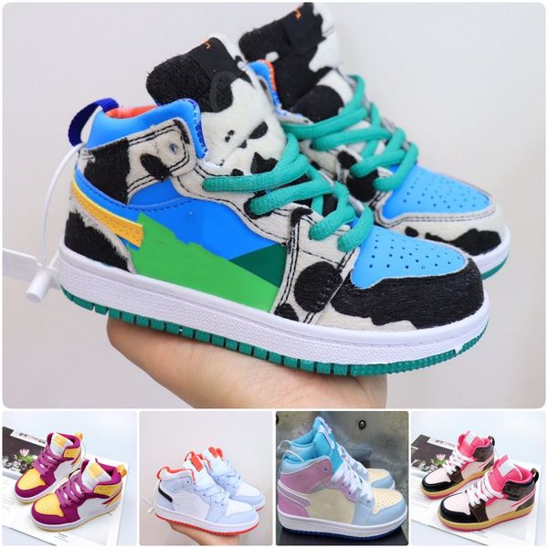 

air jumpman 1 basketball shoes jordon boy girl og university blue banned hyper royal high dark mocha smoke grey trainers mid sneakers sports, Black