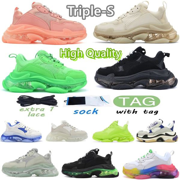 

triple s men women designer casual shoes platform sneakers clear sole black white