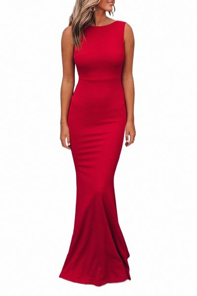 

red bow knot ruffled backless sleeveless gown t7tr#, Black;pink