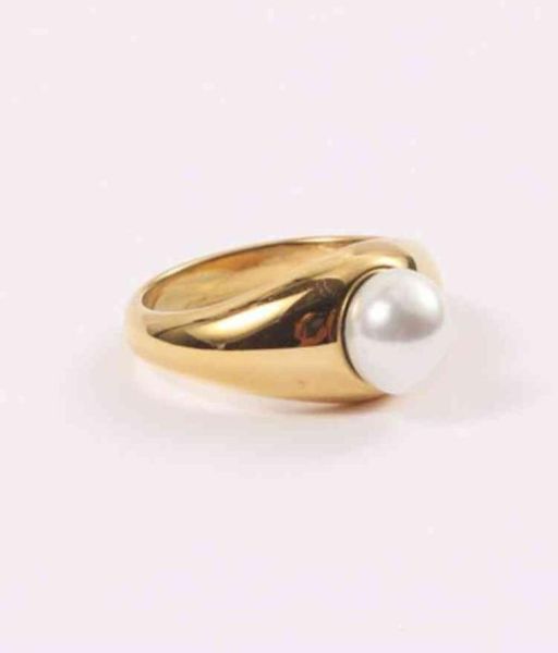 

18k gold plated stainls steel simple fashion pearl ring0125791565
