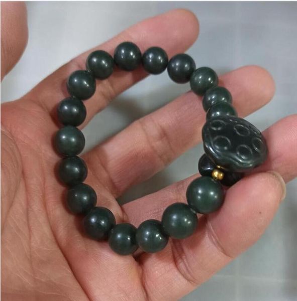

natural hetian jade beaded lotus bracelet01234567895932362, Black