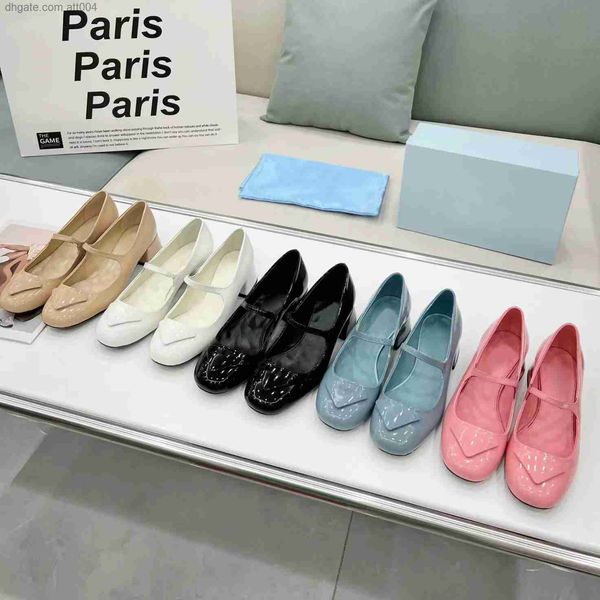 

designer sandals chunky heel mary jane shoes mid-heel slingback sandal triangle patent leather pumps ladylike platform single shoe, Black