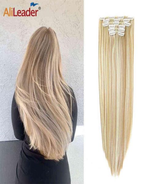 

alileader synthetic 16 clips in hair extensions women natural hair extensions 6 pcsset 16 colors 22 inch synthetic hair piece 2207086804, Black;brown