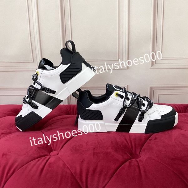 

r mens sneaker leather embroidered stripes white shoe flat platform walking sports trainers, Black