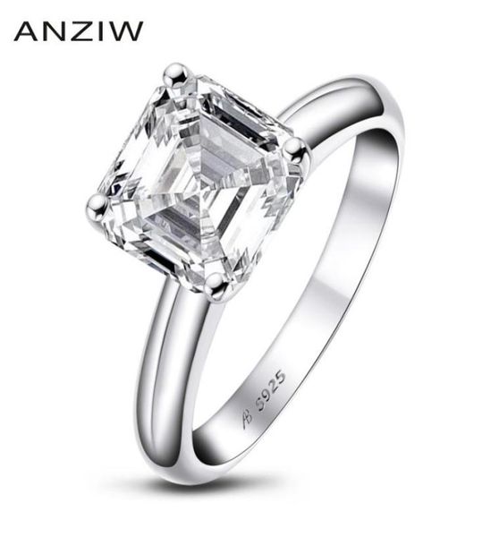 

ainuoshi 3 carats asscher cut engagement ring for women sterling silver 925 sona simulated diamond anniversary solitaire ring y1129733006, Golden;silver