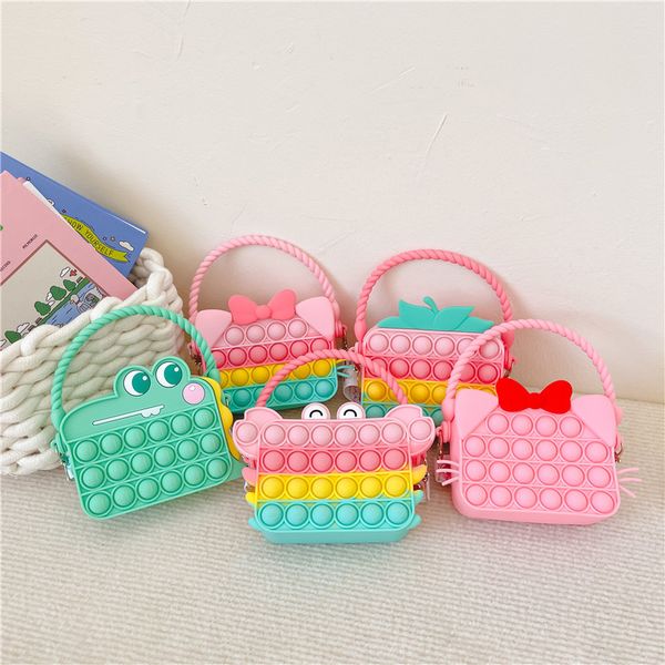 

bag cartoon silica gel bubbles decompression the single shoulder strawberry inclined shoulder bag cute interesting handbag, Black