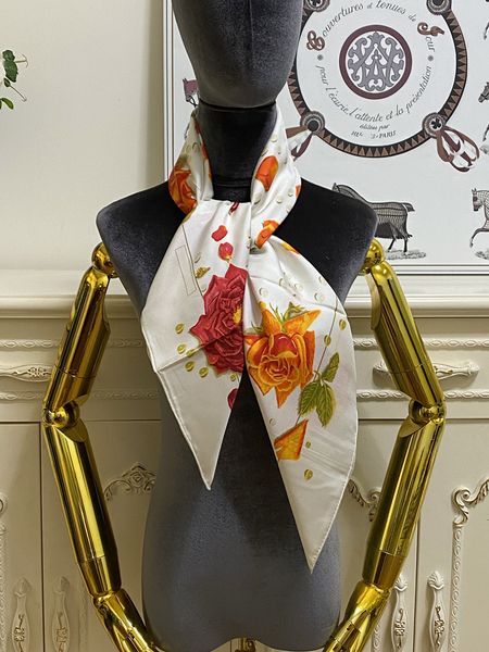 

women's square scarf scarves shawl 100% silk material white pint flowers pattern size 90cm - 90cm, Blue;gray