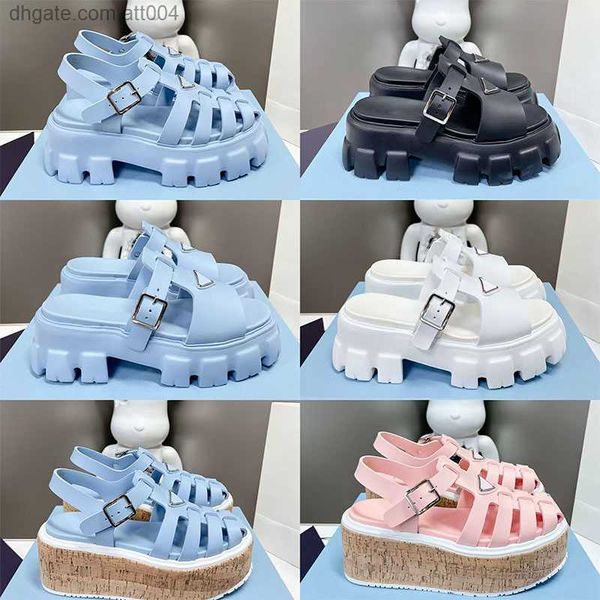

women foam rubber sandals fashion designer vintage beach womens platform metal buckle sandal flat slides slippers shoes size 35-40, Black