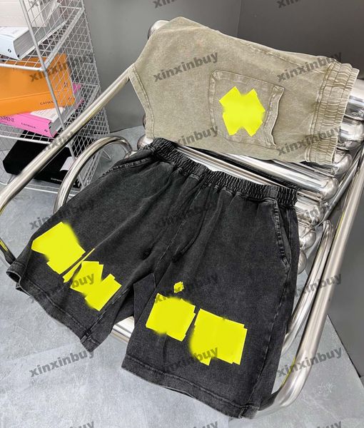 

xinxinbuy men women designer shorts pant paris letter jacquard cotton fabric spring summer black blue khaki s-2xl