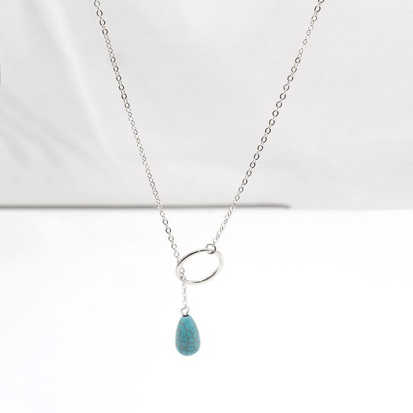 

designer luxury fashion turquoise circle necklace wish simple handmade alloy necklace female niche retro design style accessories pendant ne, Silver