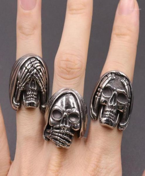 

cluster rings 2021 est emijo face mood skull for boys girls 316 stainless steel rock roll antique men cool design18624800, Golden;silver