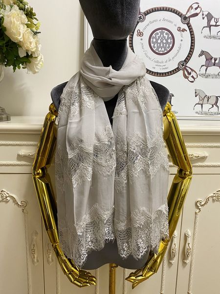 

women's long scarf scarves shawl lace silk material black pint letter pattern size 180cm - 65cm, Blue;gray