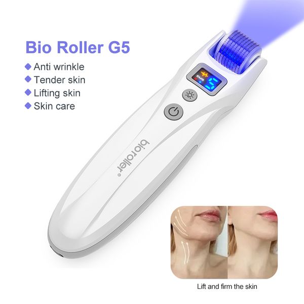 

5 in 1 electric bio roller g5 led blue red light ems micro current vibration lift skin rejuvenate derma roller massage remove acne whitening
