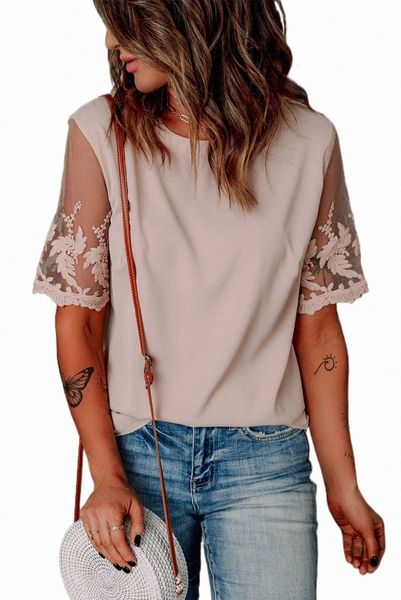 

floral lace sleeve patchwork 2023 new v5up#, White