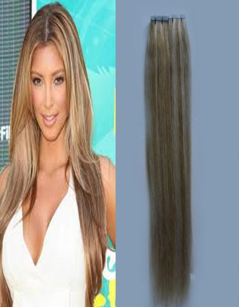 

double drawn natural straight skin weft remy hair extensions 40 pcs p27613 piano color skin weft tape hair extensions 100g5404963, Black