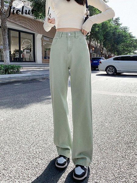 

jeans jielur green women jeans high waist loose straight leg femme jean spring fashion y2k casual streetwear female pants baggy, Blue