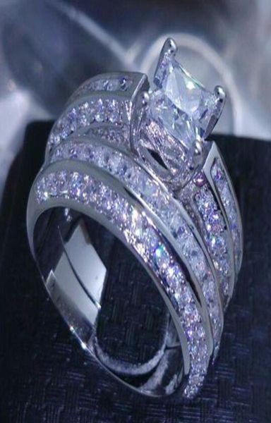 

retro size 610 princess cut 10k white gold filled white z wedding ring set gift7471093, Slivery;golden