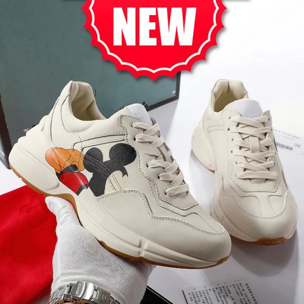 

luxury mens casual shoes chunky rhyton leather printed sneaker red tennis mouse interlock web anchor cat strawberry prin gg''sneak, Black