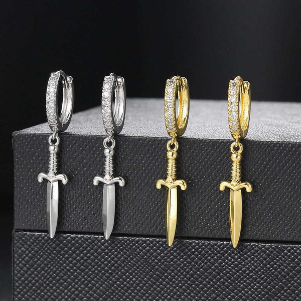 

stud hippie sword dagger pendant hoop earrings for women man dangle cartilage earings hip hop jewelry rock punk accessories kbe232 z0517, Golden;silver