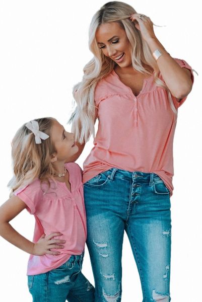 

pink buttoned detail cotton blend short sleeve t-shirt c2xt#, White