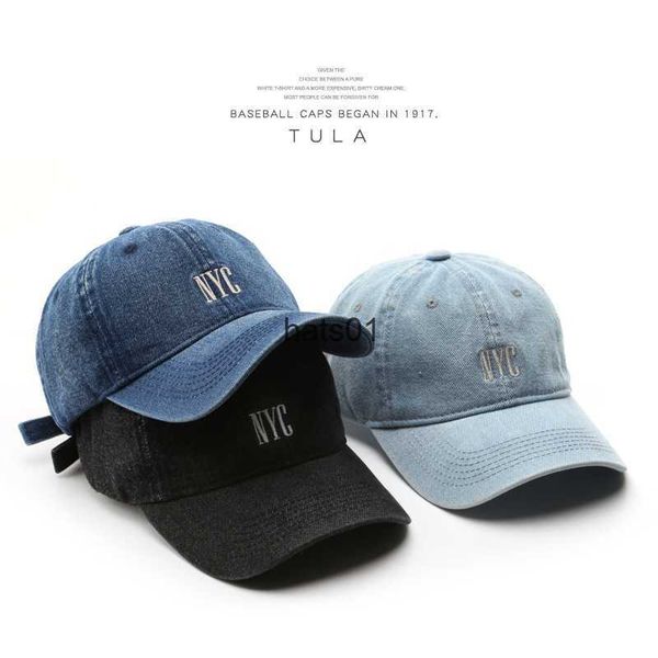 

hat children fashion trend wash jeans nyc embroidered cap outdoor men casual sunscreen baseball cap, Blue;gray