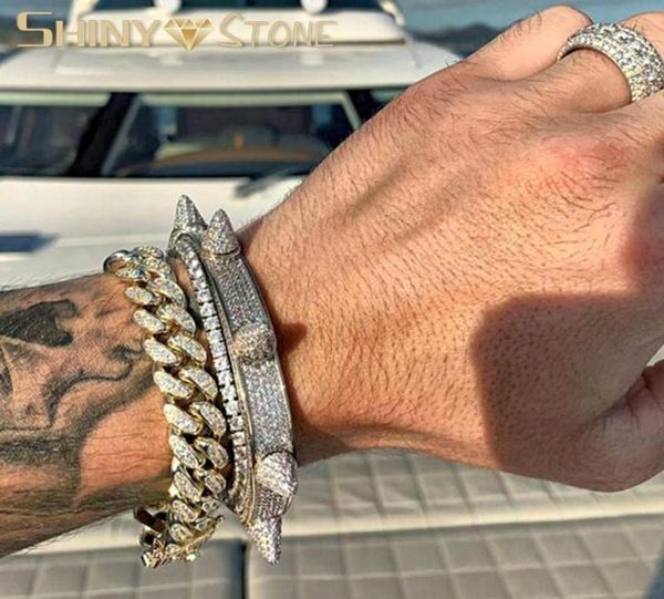 

bangle iced out bling barbed wire cuff gold silver color cz zircon thorns bracelets for men women fashion hip hop jewelry6786025, Black