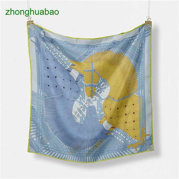 

hemres designer scarves new 53cm digital small square symmetric horse head printed women's decorative twill silk scarf neckband, Blue;gray