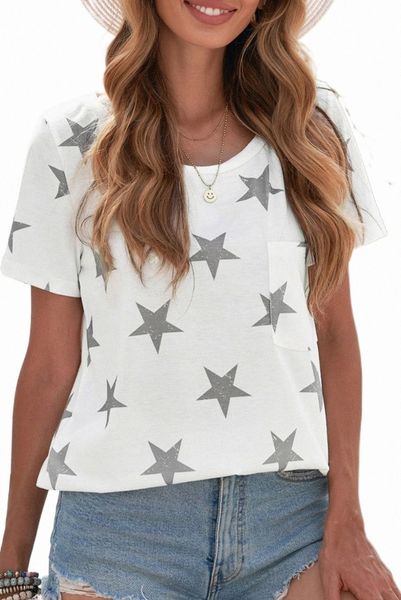 

white casual star pocket tee 2023 new 2023 new b65g#