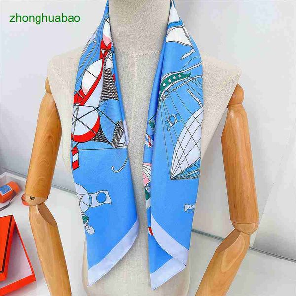 

hemres designer scarves 90cm french versatile women's hand curled airship betterair balloon decoration air conditioner shawl large squa, Blue;gray