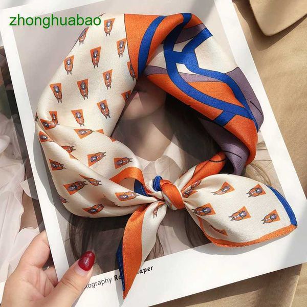 

hemres designer scarves square for women spring and autumn korean edition versatile orange masang silk decorative net red small scarf, Blue;gray