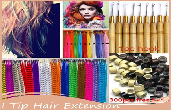 

whole 1603940cm women long straight grizzly micro loop ring feather hair extensions hairpiece multicolor grizzly mixed col3016493, Black
