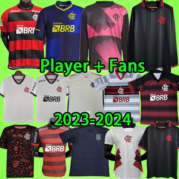 

2023 2024 camisa de futebol flamengo soccer jerseys 23 24 football shirts vest men kids kit women diego e.ribeiro pedro gabriel mengo de arr, Black;yellow