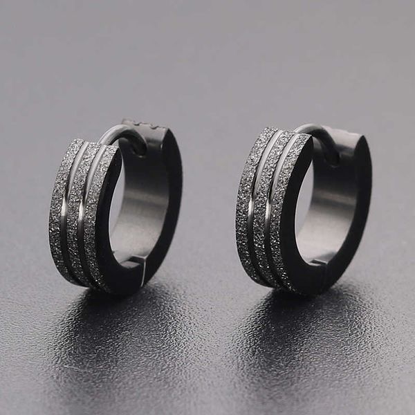 

stud fashion frosted hoop earrings with black stone cool earrings men stainless steel jewelry women 2020 trend earrings for teens z0517, Golden;silver
