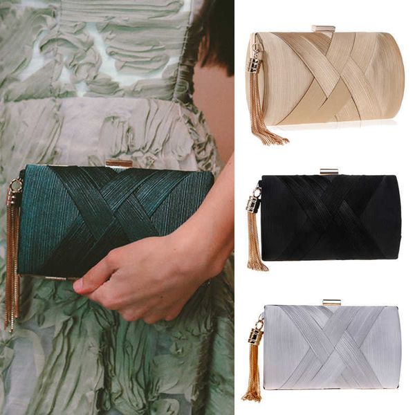 

evening bags criss cross design fashion tassel women day clutch metal shoulder chain handbags satin female wedding bridal holder purse 23042