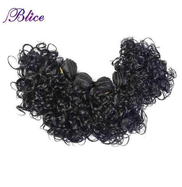 

blice 4pcslot synthetic short curly hair extensions 12 inch double weft wave for women hair bundles dark brown weaving h2204294125502, Black