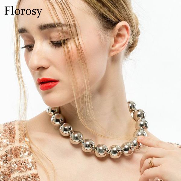 

chokers statement big bead ball choker necklace for women arrival fashion chunky metal maxi alloy necklace for girls 230518, Golden;silver