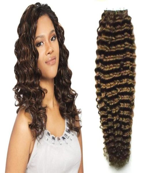 

human tape in kinky curly skin weft 100 curly tape hair extensions 4 dark brown tape in human hair extensions 100g 40pcs8946271, Black