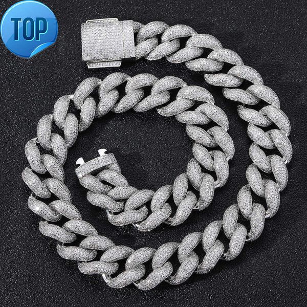 

bes custom iced out 18mm 925 sterling silver prong vvs moissanite diamond chunky tennis cuban link chain necklace for mens