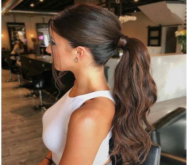 

human hair 10quot20quot bouncy curly hair with two plastic combs ponytail extensions long hairpiece brown colors available 127114870, Black