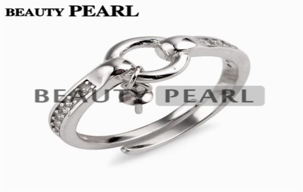 

little circle ring settings 925 sterling silver zircons jewelry findings dangle pearl ring mount 5 pieces1104841, Slivery;crystal