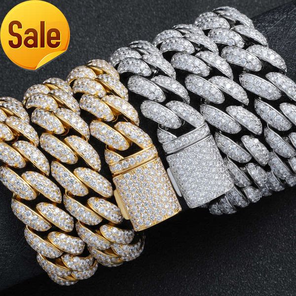 

custom vvs moissanite big hip hop mens rapper diamond chain pendant necklace cuban link chain, Silver