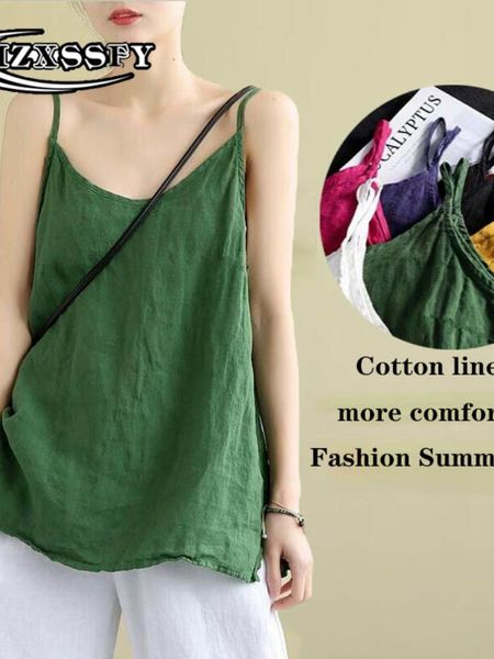 

camisoles tanks women's 100% cotton linen loose v neck tank sleeveless casual linens solid fashion camis women summer camisole 230518, Black;white