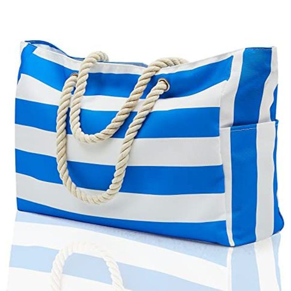 

2pcs shopping bags women canvas stripes large capacity cross travel beach bag mix color