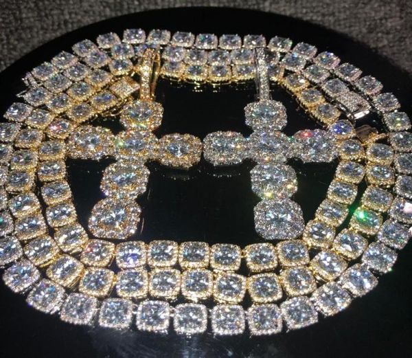 

iced out chains hip hop jewelry men full diamond cross pendant necklace micro cubic zirconia copper set diamond necklace bread dia9941129, Golden;silver