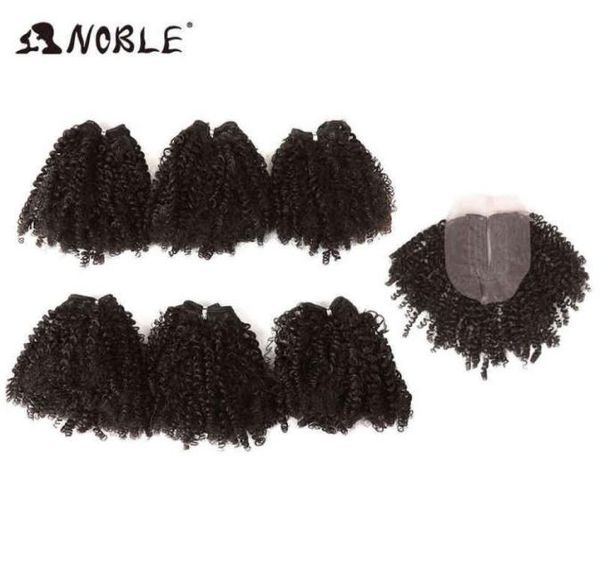 

noble ombre synthetic weave 14quot kinky curly hair bundles with closure for african american women curly bundles 200g 7pcslot 6861716, Black