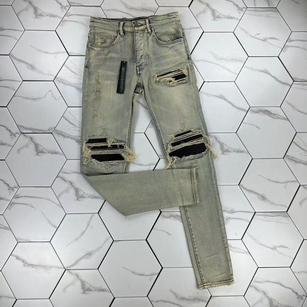 

mens jeans distressed motorcycle biker jean rock skinny slim ripped hole stripe fashionable snake embroidery denim pants true brand, Blue