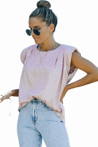 

pink leopard pleated cap sleeve 2023 new 53nr#, White