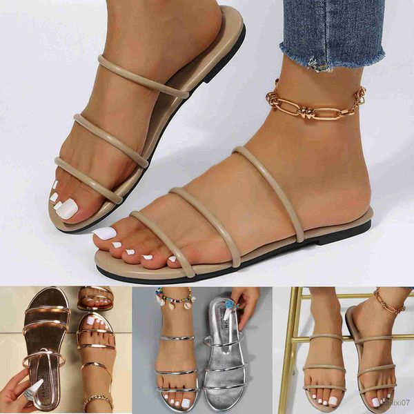 

slippers new in ladies summer solid color strap combination simple flat slippers pearl sandals for women womens leather sandals size, Black