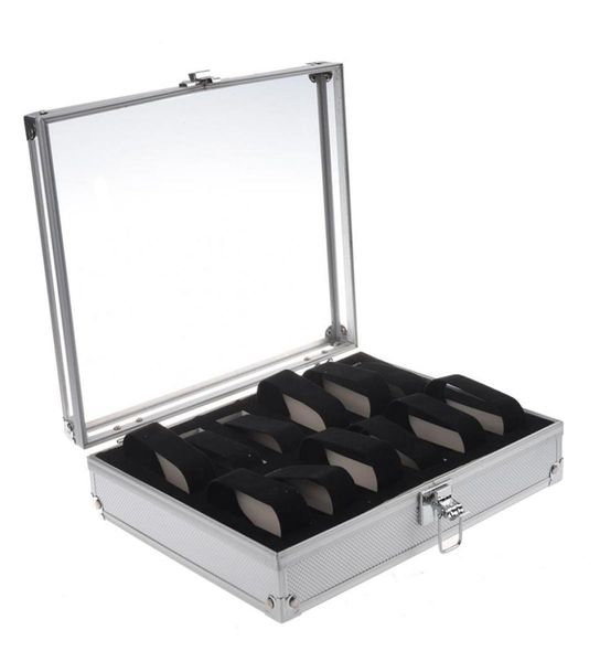 

2021 aluminum 12 wristwatch watch cases showcase display storage case box238i1932821, Black;blue
