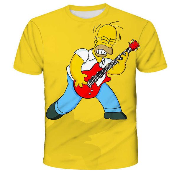 

summer style cartoon simpson funny t-shirt trend 3d digital printing men's and women's loose fitting short sleeved top, White;black